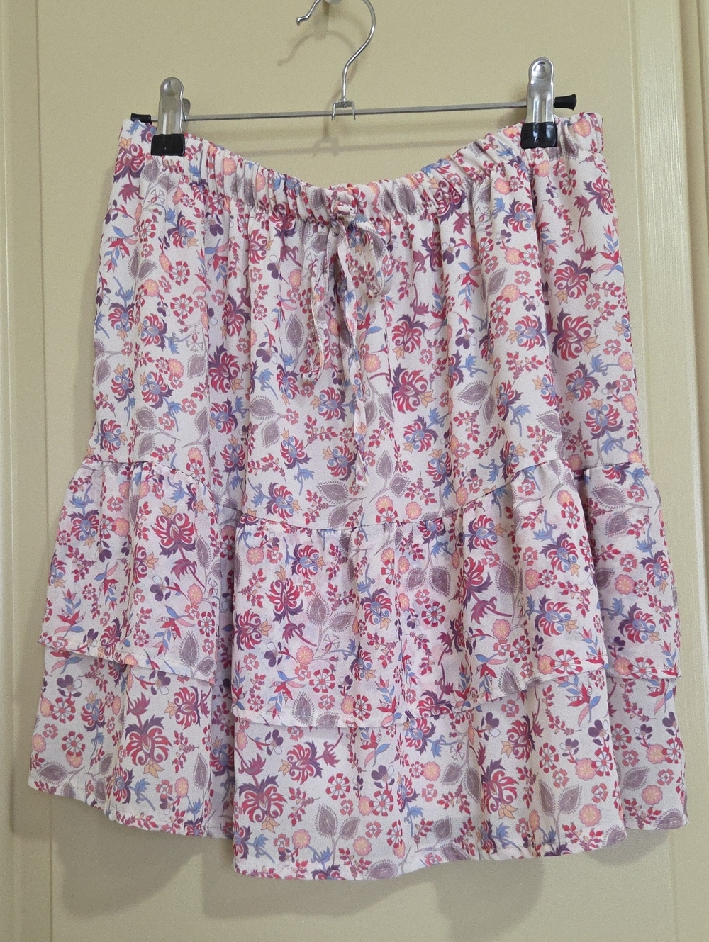 Hug & Clau Floral Tiered Drawstring Skirt - Pink Multi